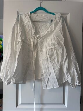 Commense White Tie-Front Peasant Blouse